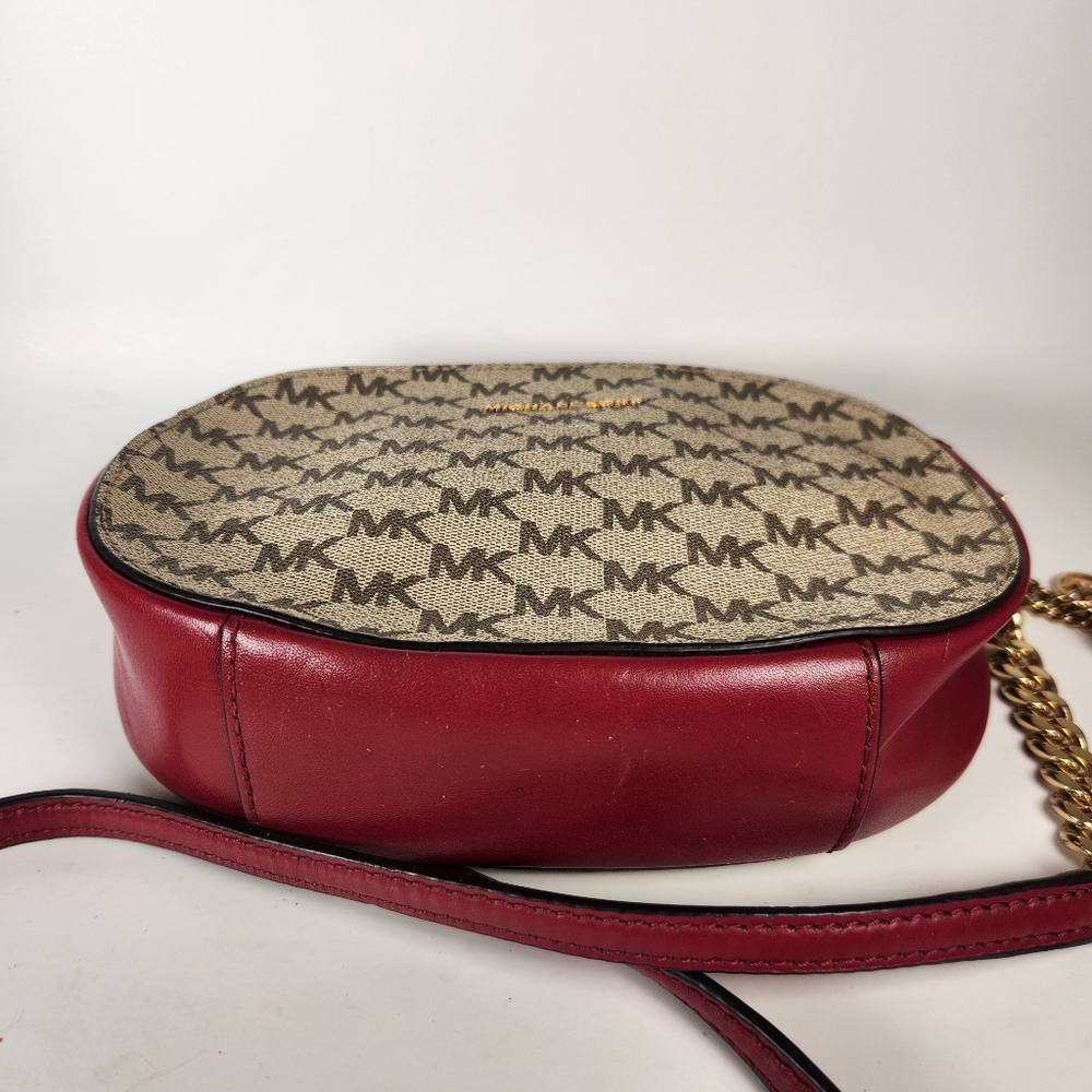 MICHAEL KORS Ginny Crossbody Bag Red Gold Chain Leather Signature Charm - Picture 11 of 14